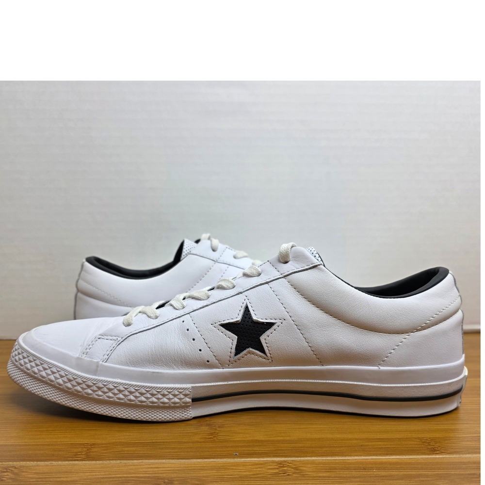 Converse One Star Perforated Leather Low Top White Black 158464C M 12 W 14 - Picture 3 of 11